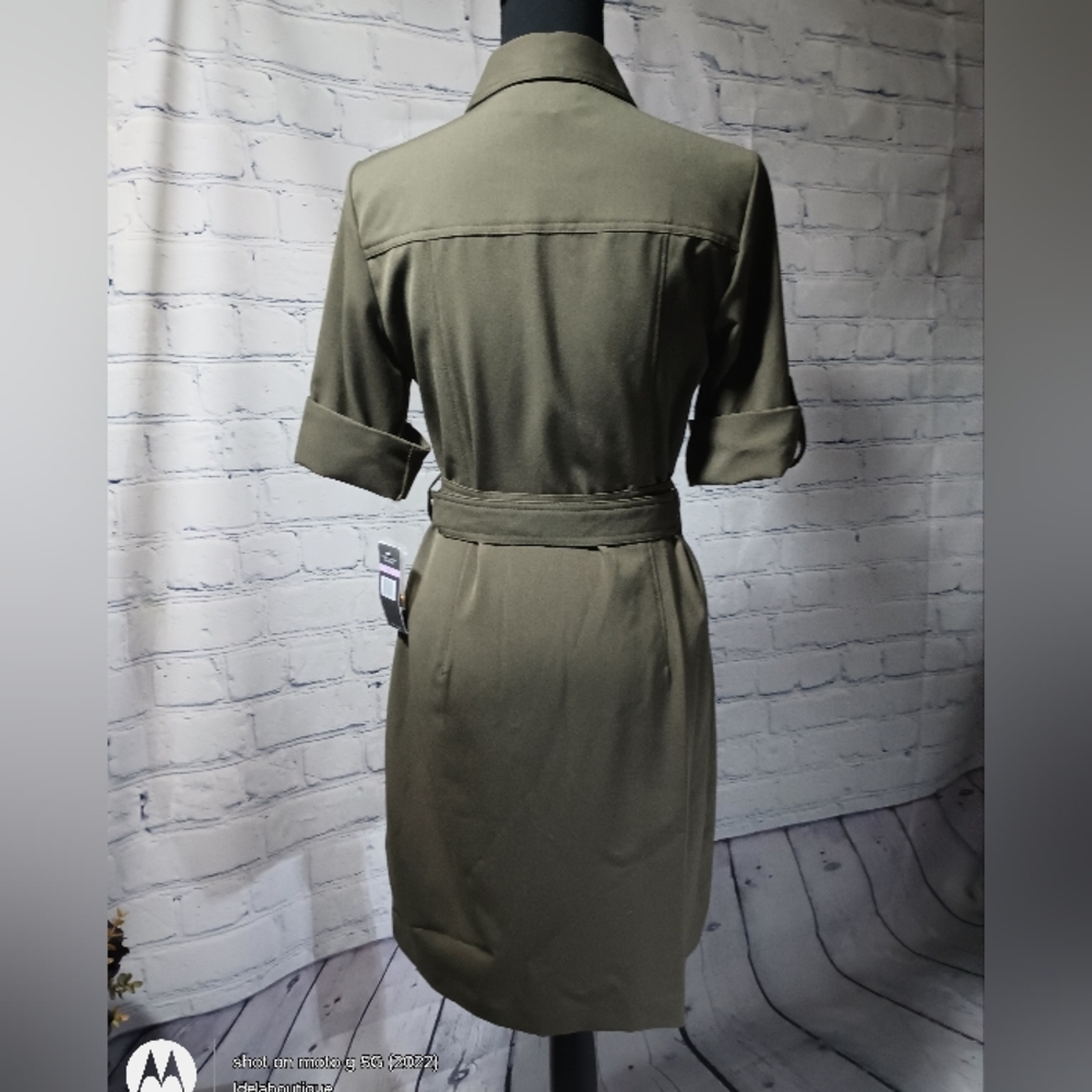 Short Sleeve Full Body Zipper Midi ShiftDress OliveDrab - Picture 16 of 16